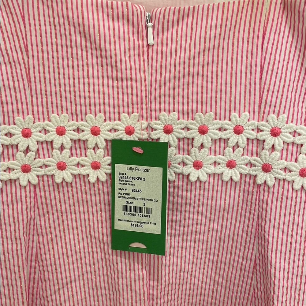 Lilly Pulitzer Sheena dress: Pink and White Striped Dress with Floral Detail - Picture 4 of 5